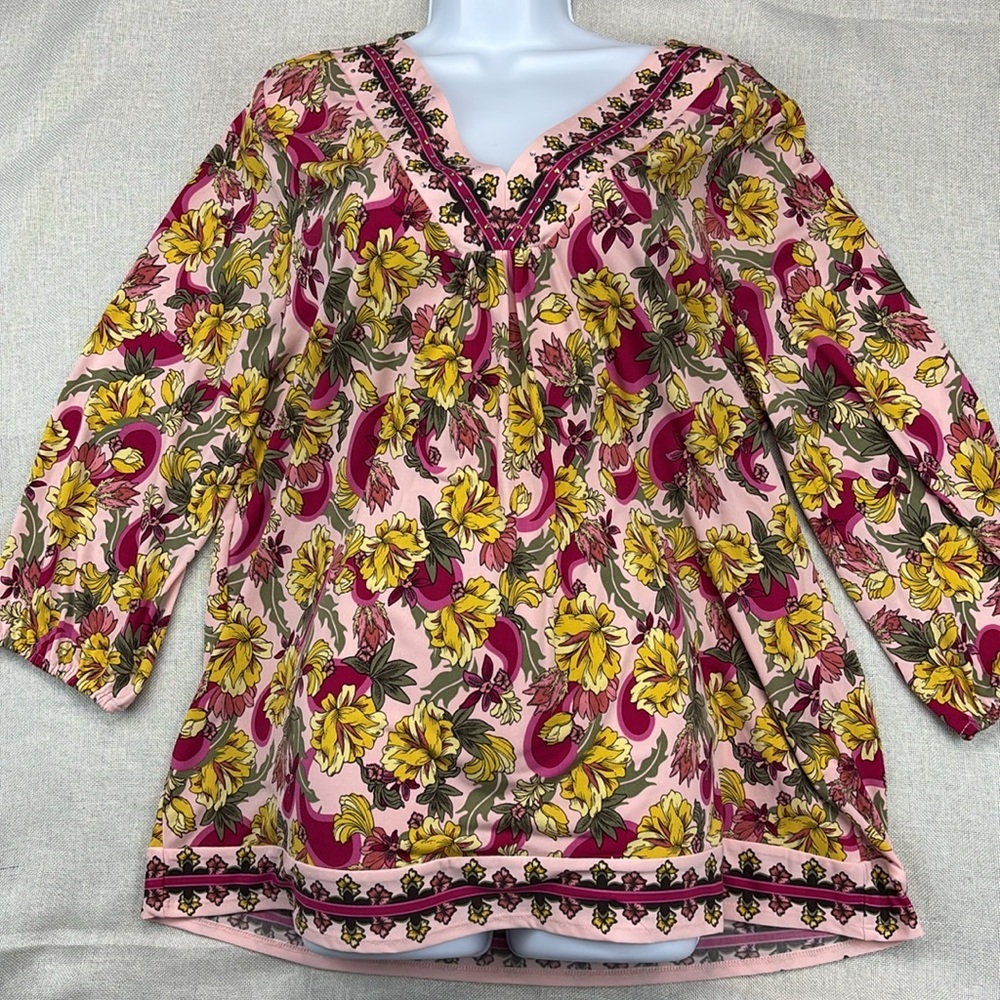 Jm Collection Women's 3/4 Sleeve V-Neck Top XL